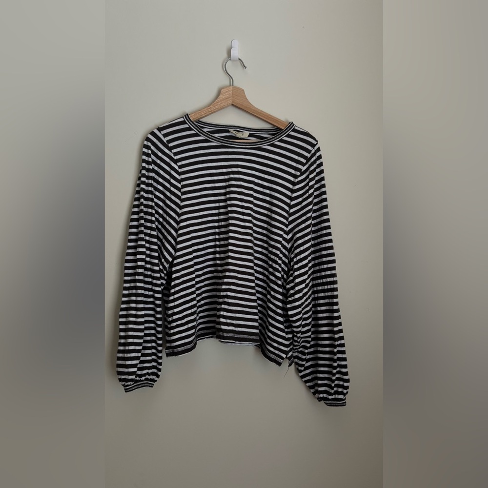 Striped Black and White Balloon Sleeve Women's Top